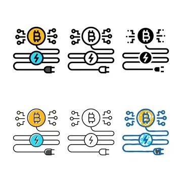 Power consumption cryptocurrency mining multistyle color icon vector Stock Illustration