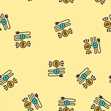 Power consumption cryptocurrency mining vector seamless pattern Illustrazione stock