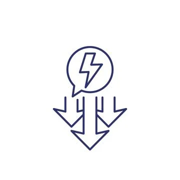 Power consumption decrease line icon on white Stock Illustration