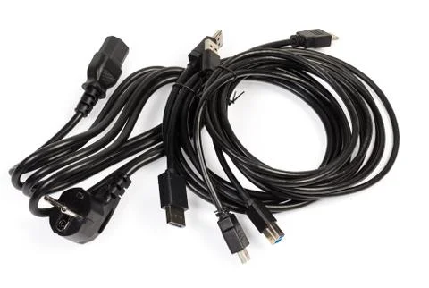 Power cord and cables of different multimedia and computers interfaces Stock Photos