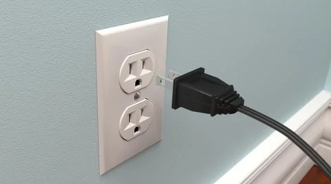 Power Cord Plugging Into a Wall Socket - 3D Rendering Stock Illustration