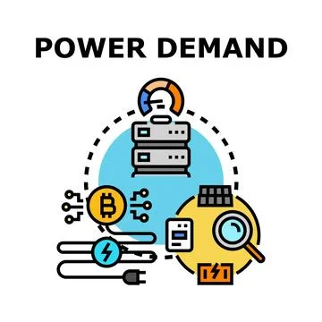 Power demand concept for energy consumption and cryptocurrency mining Stock Illustration