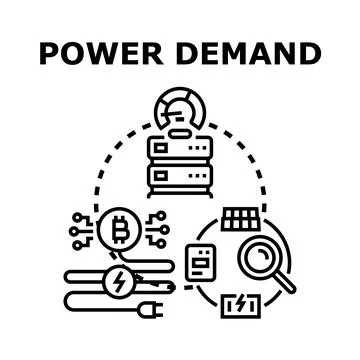 Power demand concept for energy consumption and cryptocurrency mining Stock Illustration