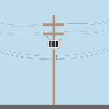 Power distribution on concrete pole with electrical wires Illustrazione stock