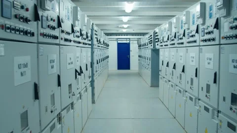 The power distribution control point building of the electric substation Stock Footage 130776652