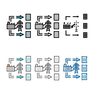 Power distribution electric grid styles color icon vector Stock Illustration