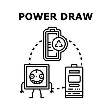 Power draw concept with battery and outlet icon Stock Illustration