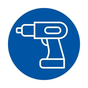 Power Drill Icon on Blue Circle Background for Construction and DIY Projects Stock Illustration