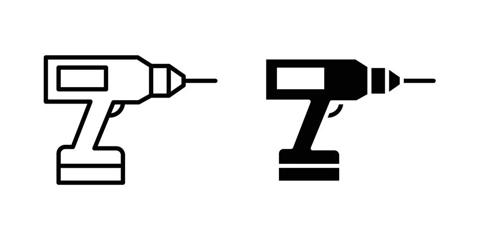 Power drill icon drawing lines. Silhouette style vector bundle Stock Illustration