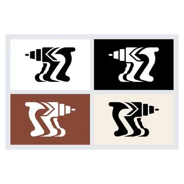 Power Drill Icon Set Construction Logo Design Stock Illustration