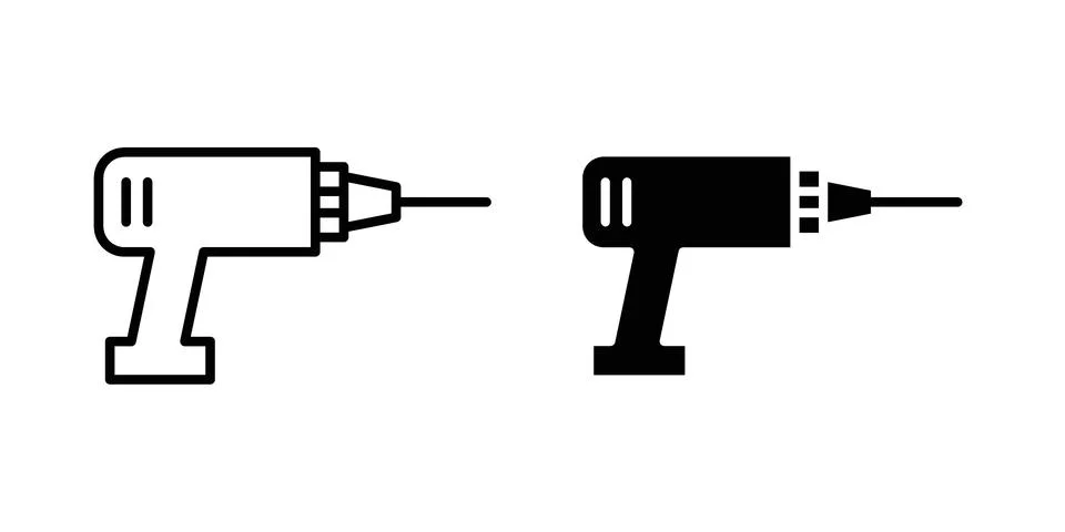 Power drill icon silhouette vector set. thin line pack Stock Illustration