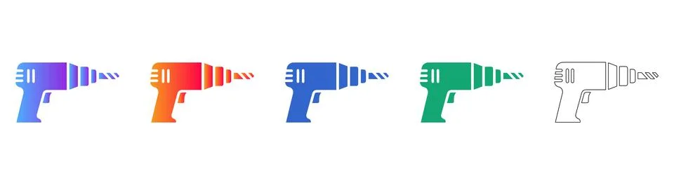 Power Drill Icons Set: Construction, DIY &amp; Home Improvement Tools Stock Illustration
