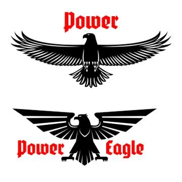 Power eagle icon or heraldic bird symbols set Stock Illustration