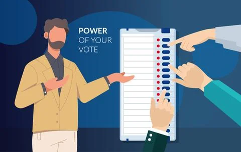 Power of Elections -Pressing Button on Electronic Voting Machine - EVM - St.. Stock Illustration