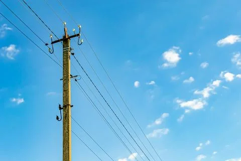 Power electric pole with line wire on colored background close up Stock Illustration