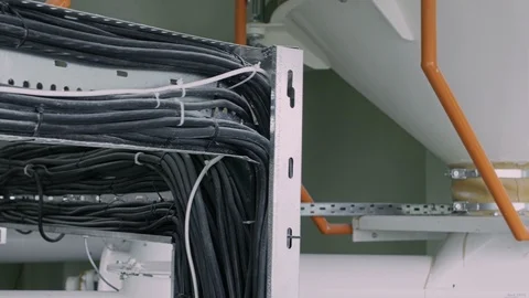Power electrical cables, electricity and communication on enterprise Stockbeeldmateriaal 96470187