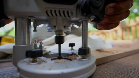 Power electrical Tool. Carpenter Sawing Wood Electric Jigsaw. Close up shot Stock Footage 315490052