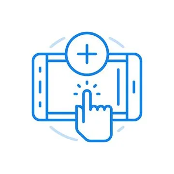Power on electronic device vector line icon. Tactile activation of smart gadg Stock Illustration