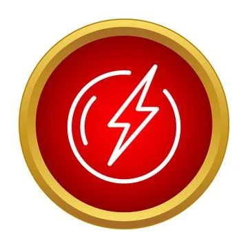 Power energy lightning bolt icon on red button Stock Illustration