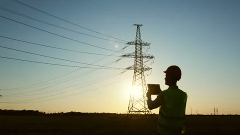 The power engineer conducts a power line Video stock 137455662