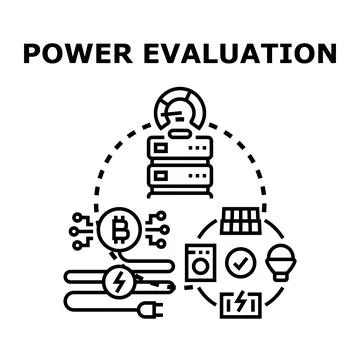 Power evaluation for cryptocurrency mining and renewable energy Stock Illustration