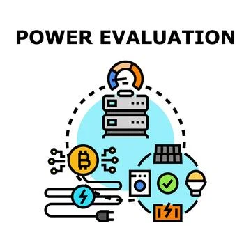 Power evaluation for cryptocurrency mining and renewable energy Stock Illustration