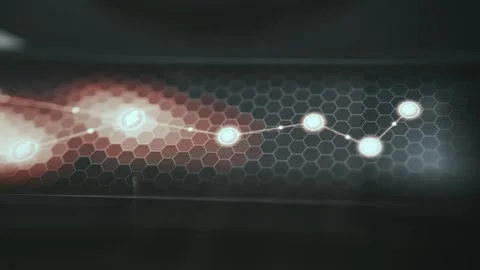 Power Flow Path across Red and White Hex Grid Stock Footage 338396394