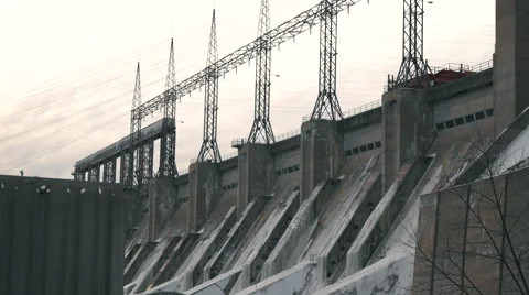 Power Generating Water Dam in Winter. Stock Footage 59526025