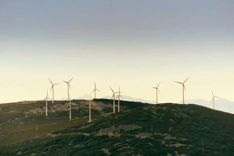Power Generation Eolic Wind Turbines Field In Spain Stock Photos