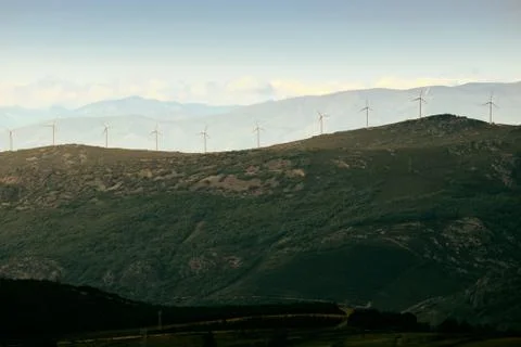 Power Generation Eolic Wind Turbines Field In Spain Stock Photos