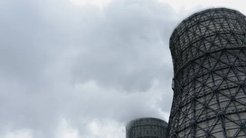 Power generation, pipes with thick smoke, time-lapse. Chimneys of power station Stock Footage 219048084