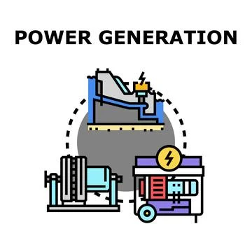 Power generation process creating electricity from resources Stock Illustration