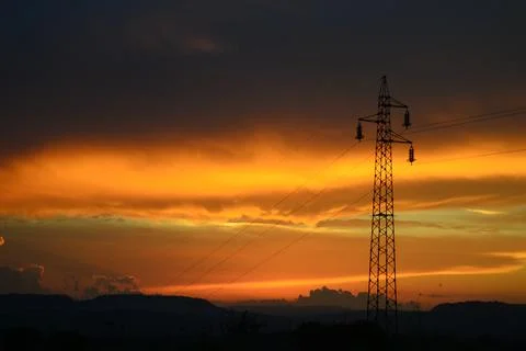 Power generation at sunset. Foto stock