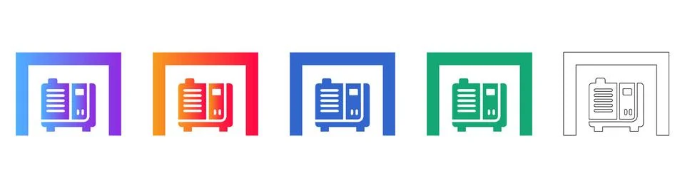 Power Generator Icon Set with Protective Shelter Illustration Stock Illustration
