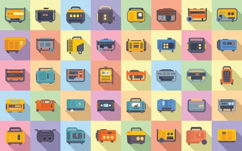 Power generator icons set flat vector. Electric engine Stock Illustration
