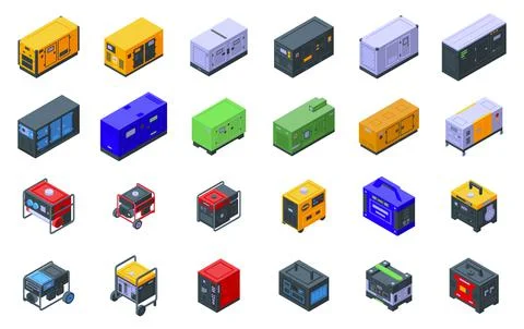 Power generator icons set isometric vector. Electric emergency Illustrazione stock