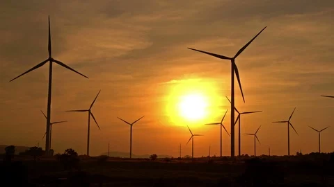 Power generator wind turbines on the mountain Stock Footage 99757815
