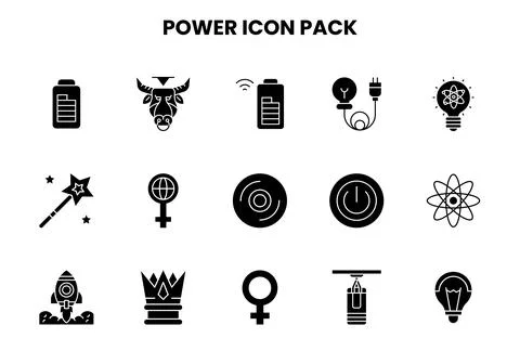 Power Glyph Bundle Icons Pack Stock Illustration