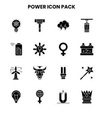 Power Glyph Set Icons Pack Stock Illustration