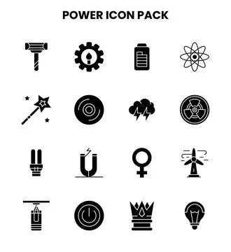 Power Glyph Vector Icons Pack Stock Illustration