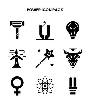 Power Glyph Vector Icons Pack Stock Illustration