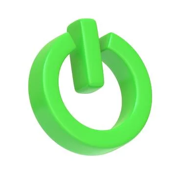 Power On green button isolated on white background. 3D icon, sign and symbol Stock Illustration