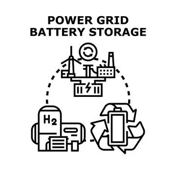 Power grid battery storage concept illustration Stock Illustration