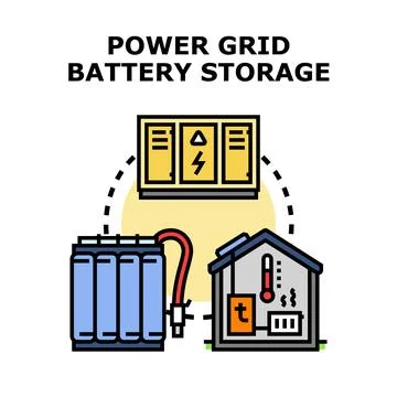 Power grid battery storage technology for home energy Stock Illustration