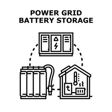 Power grid battery storage technology for home energy Stock Illustration