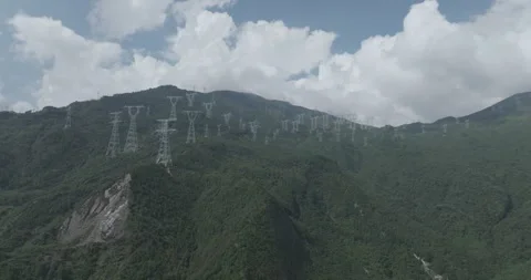 The power grid is built on high mountains Video stock 337985295
