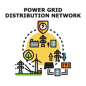 Power grid distributing electricity from various energy sources Stock Illustration