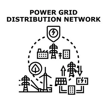 Power grid distributing electricity from various energy sources Stock Illustration