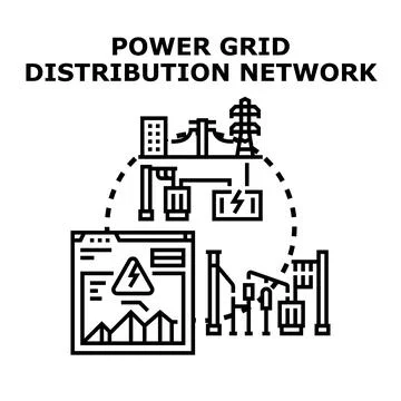 Power grid distribution network energy management system Stock Illustration