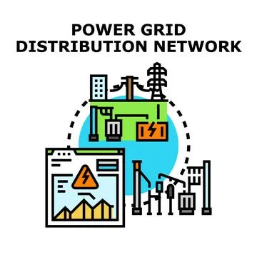 Power grid distribution network energy management system Stock Illustration